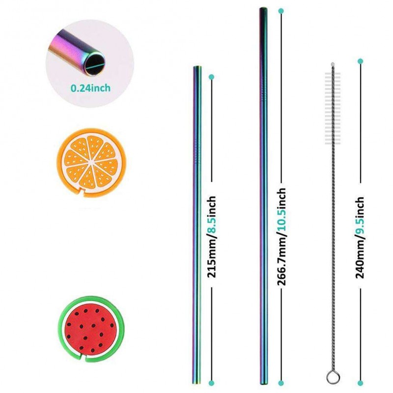 2pcs Reusable Fruit Drinking Straws Set (Watermelon+Orange)