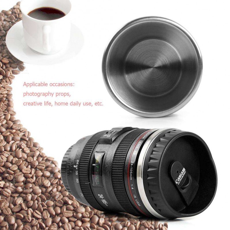 350mL Camera Lens Shape Coffee Tea Mug with Lid Vacuum Flasks Thermal Cup