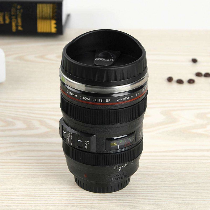 350mL Camera Lens Shape Coffee Tea Mug with Lid Vacuum Flasks Thermal Cup