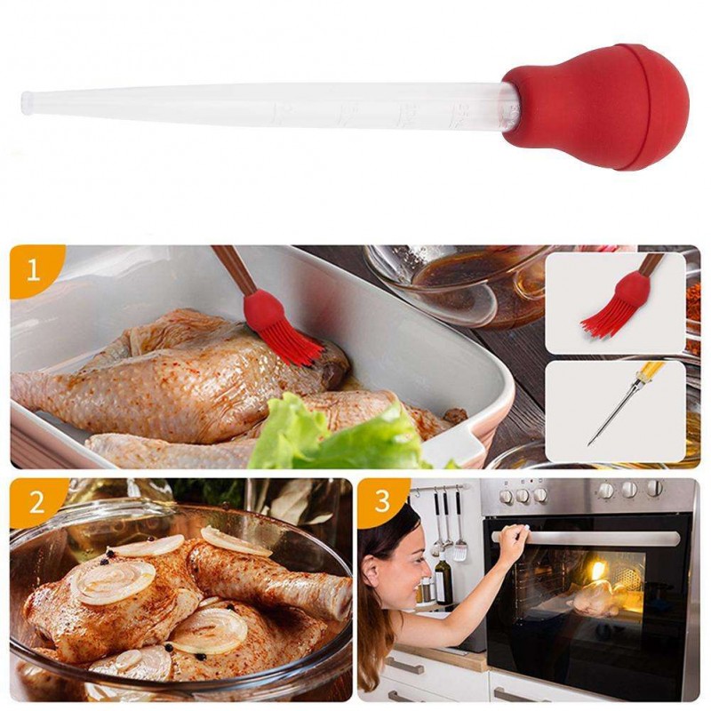 Silicone Oil Seasoning Pump Turkey Baster BBQ Baster Syringe Tube