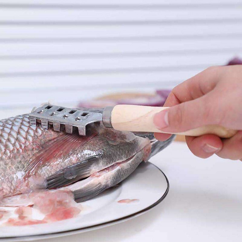 Fish Scale Scraper Seafood Skin Remover with Wooden Handle