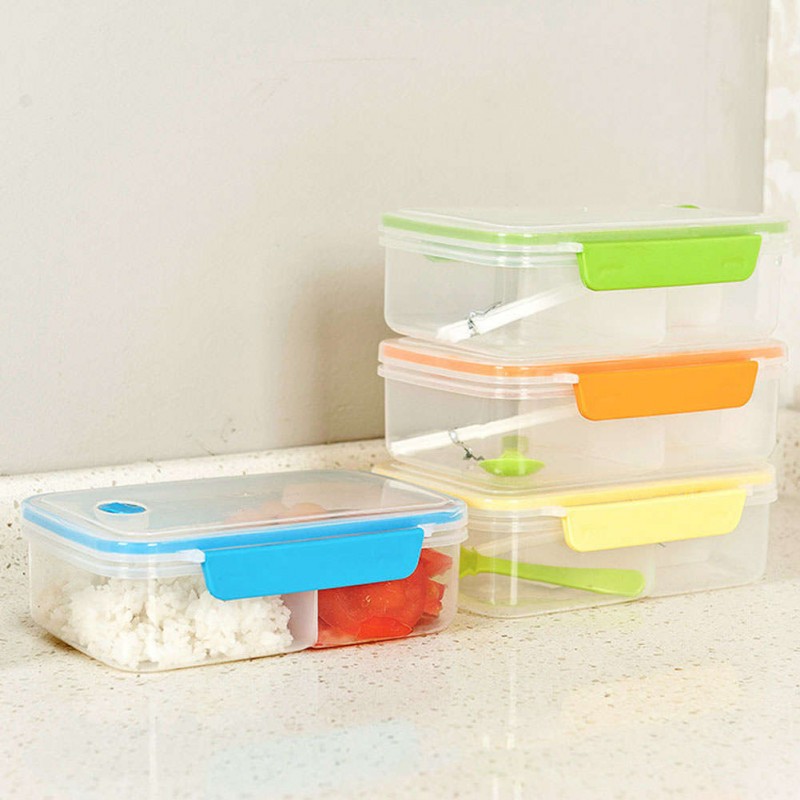 Transparent Three Compartments Lunch Bento Box Food Snack Container Storage