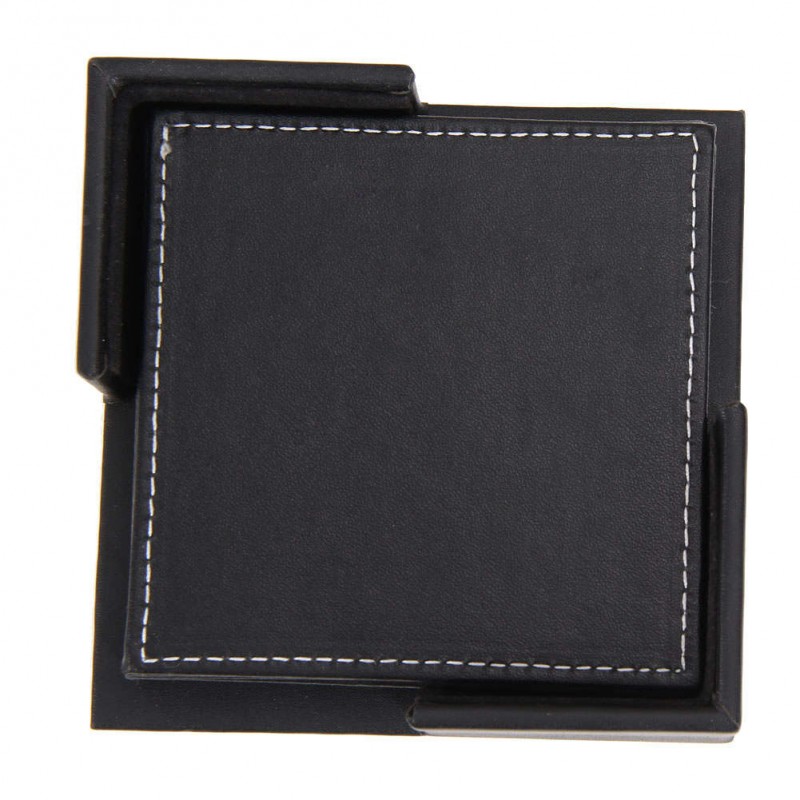 6 Pcs Double-deck Leather Coasters Set Placemat of Cup with Coaster Holder