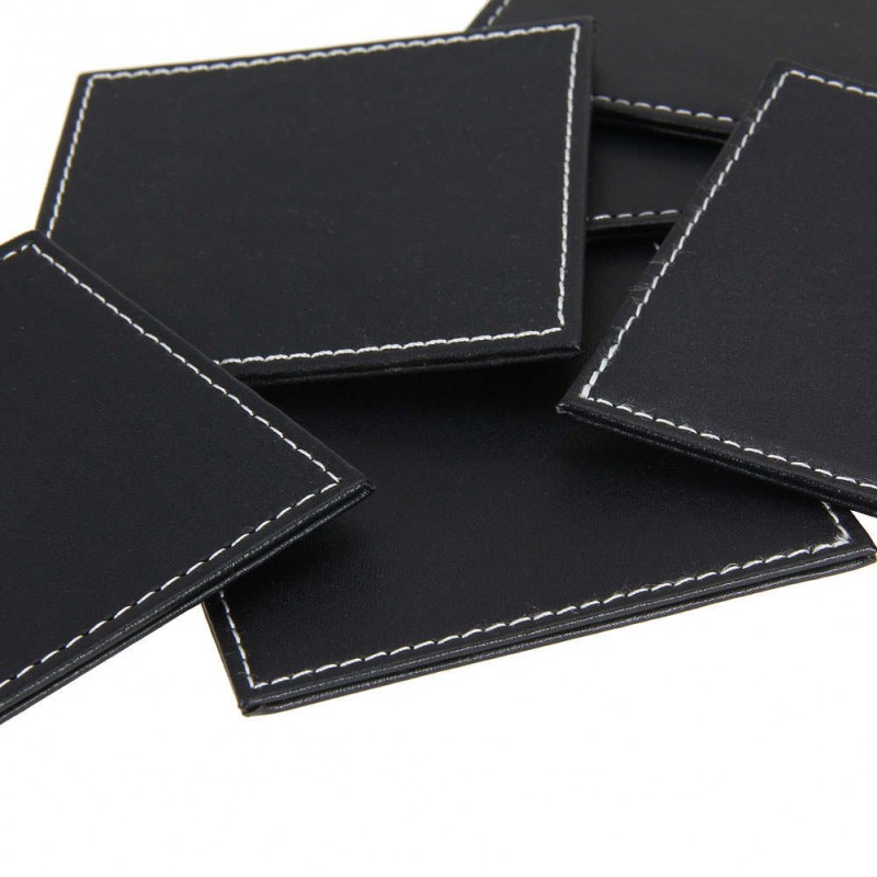 6 Pcs Double-deck Leather Coasters Set Placemat of Cup with Coaster Holder