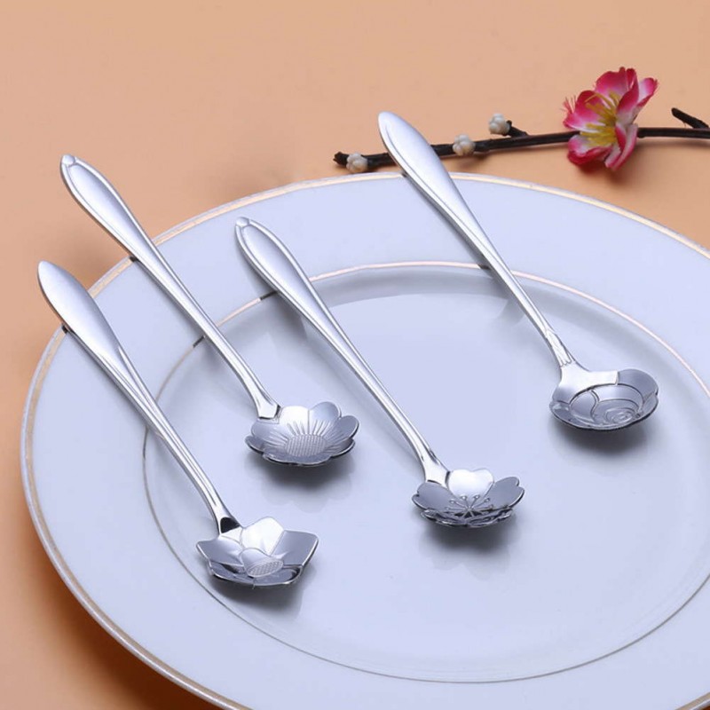 4pcs Flower Ice Cream Spoon Dessert Coffee Spoon