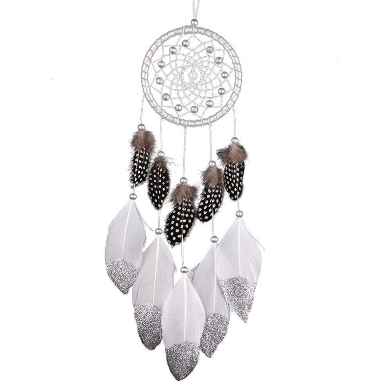 Silver White Dream Catcher Feather Bead Hanging Decoration Ornament