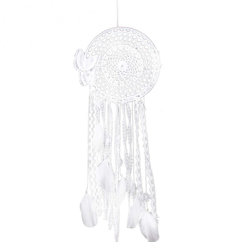 White Butterfly Dream Catcher Feather Bead Hanging Decor Ornament