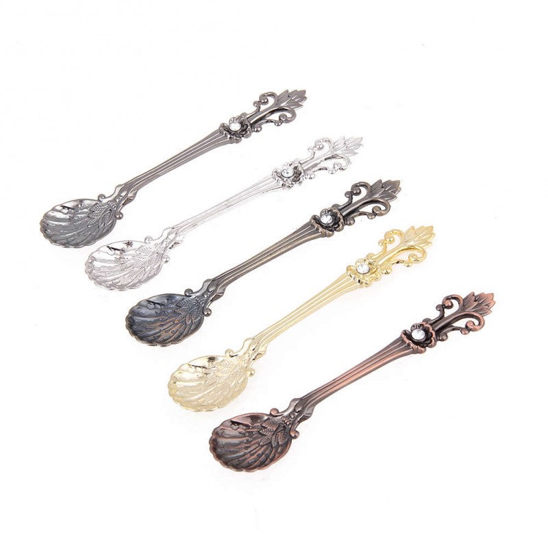 5Pcs Bronze Carved Small Coffee Spoon Flatware Cutlery Mini Dessert Spoons