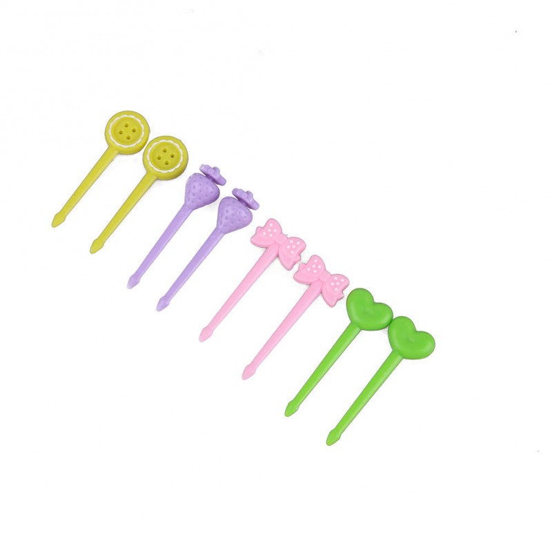 8Pcs/set Cute Candy Color Serie Button Bow Lunch Decoration Mini Fruit Fork