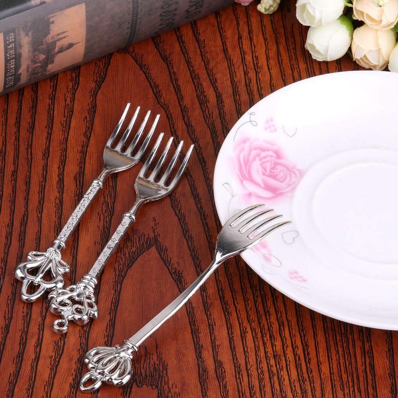 3pcs Kitchen Dining Bar Classic Vintage Fruit Fork Little Fruit Cake Forks