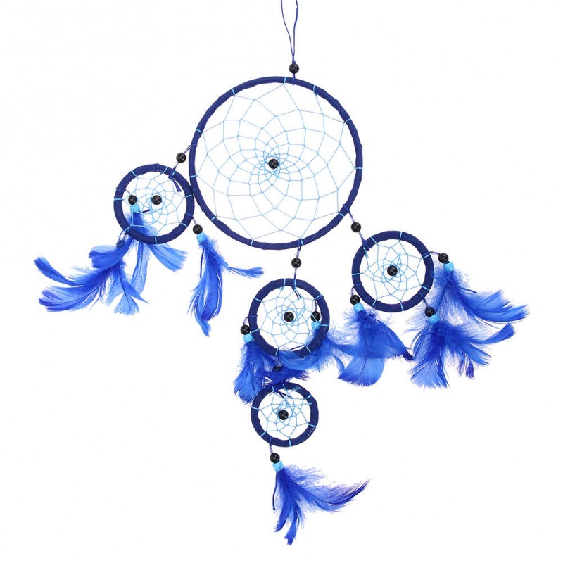 Five-rings Deep Blue Dream Catcher Wall Hanging Home Car Decor Craft