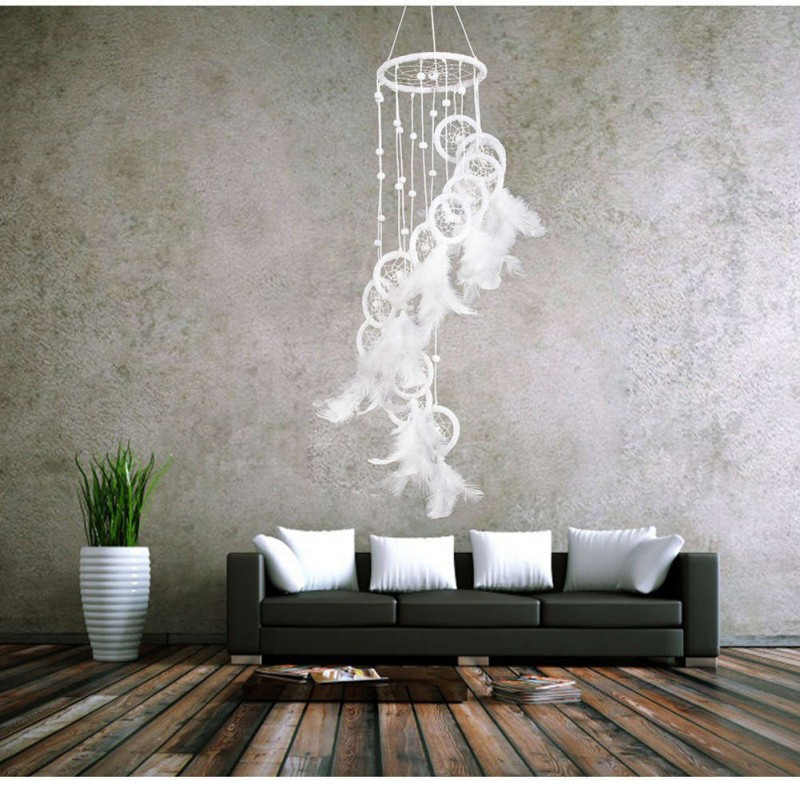 White Polycyclic Dream Catcher Feathers  Wall Hanging Home Car Decor