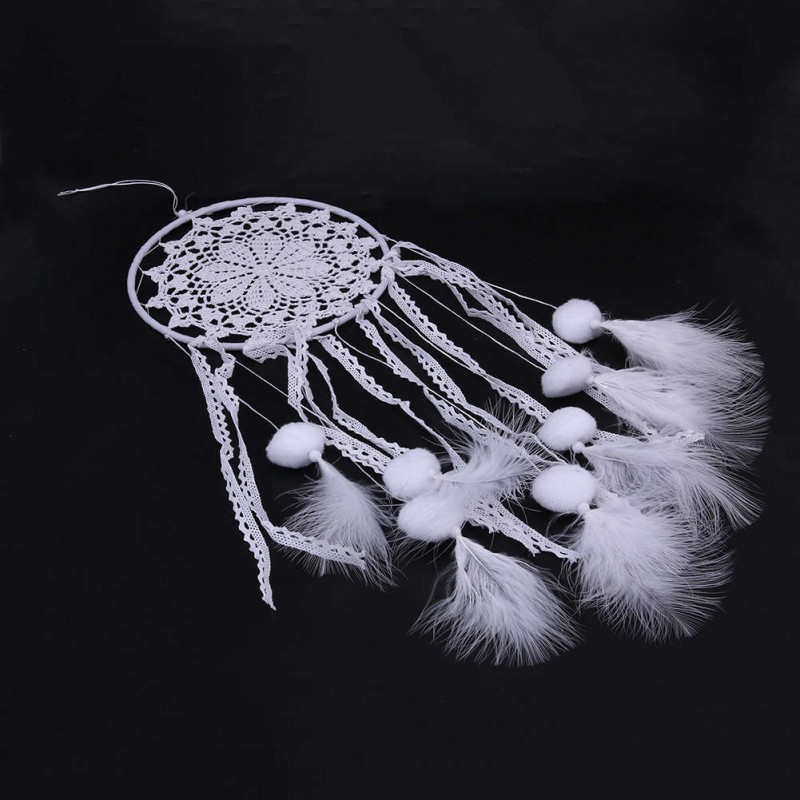 White Flowers Dream Catcher Feathers Wall Hanging Home Car Decor Ornament