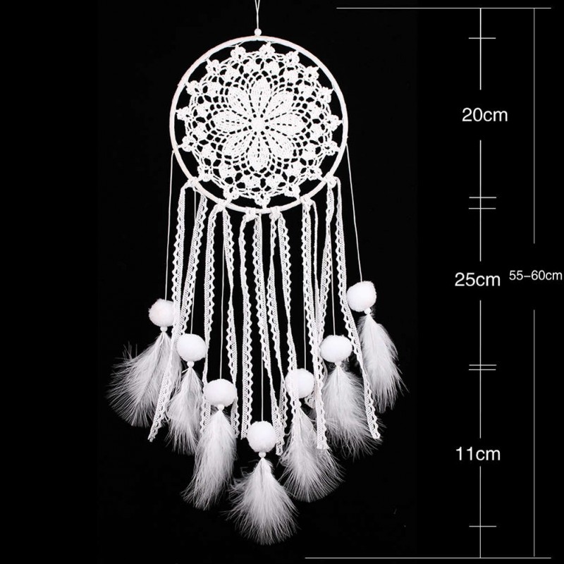 White Flowers Dream Catcher Feathers Wall Hanging Home Car Decor Ornament