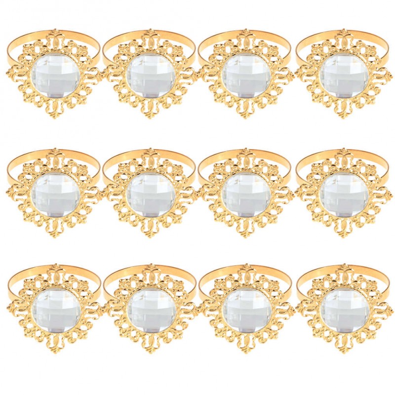 12pcs Acrylic Diamond Design Napkin Ring Dinner Decoration(Gold)