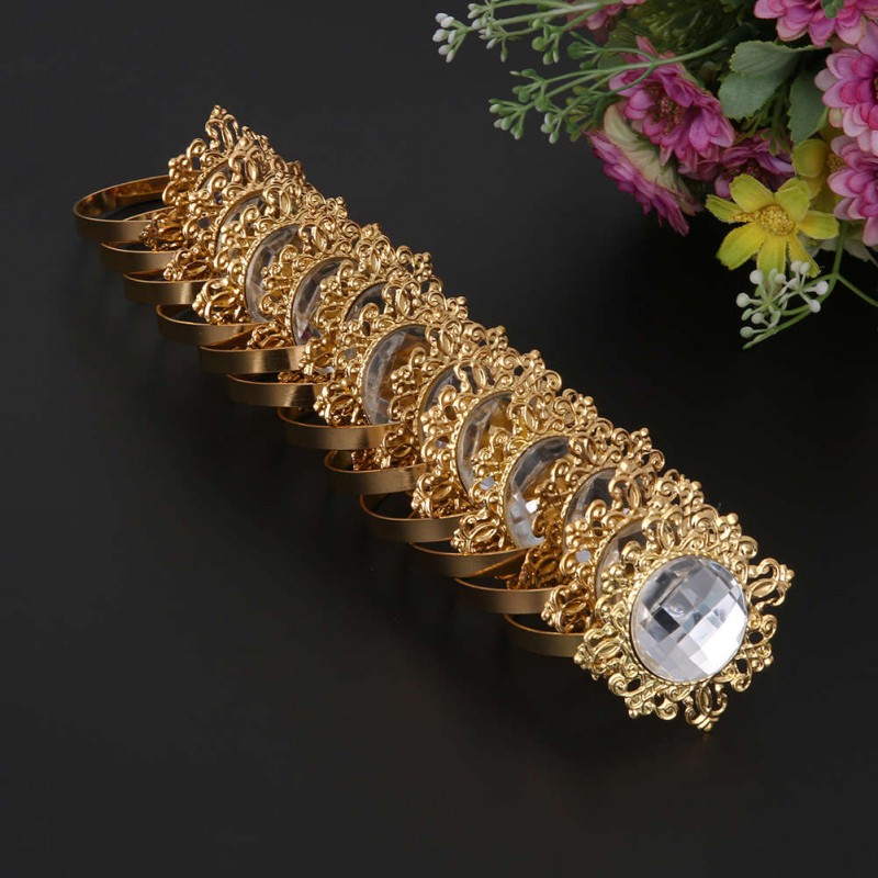 12pcs Acrylic Diamond Design Napkin Ring Dinner Decoration(Gold)