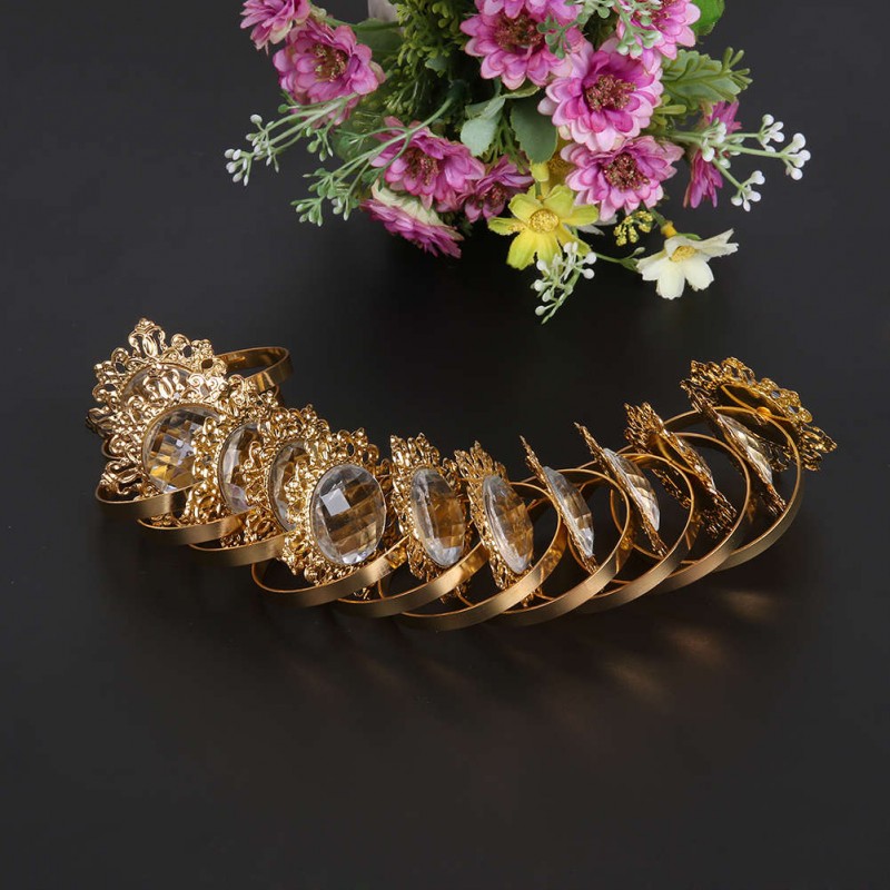 12pcs Acrylic Diamond Design Napkin Ring Dinner Decoration(Gold)