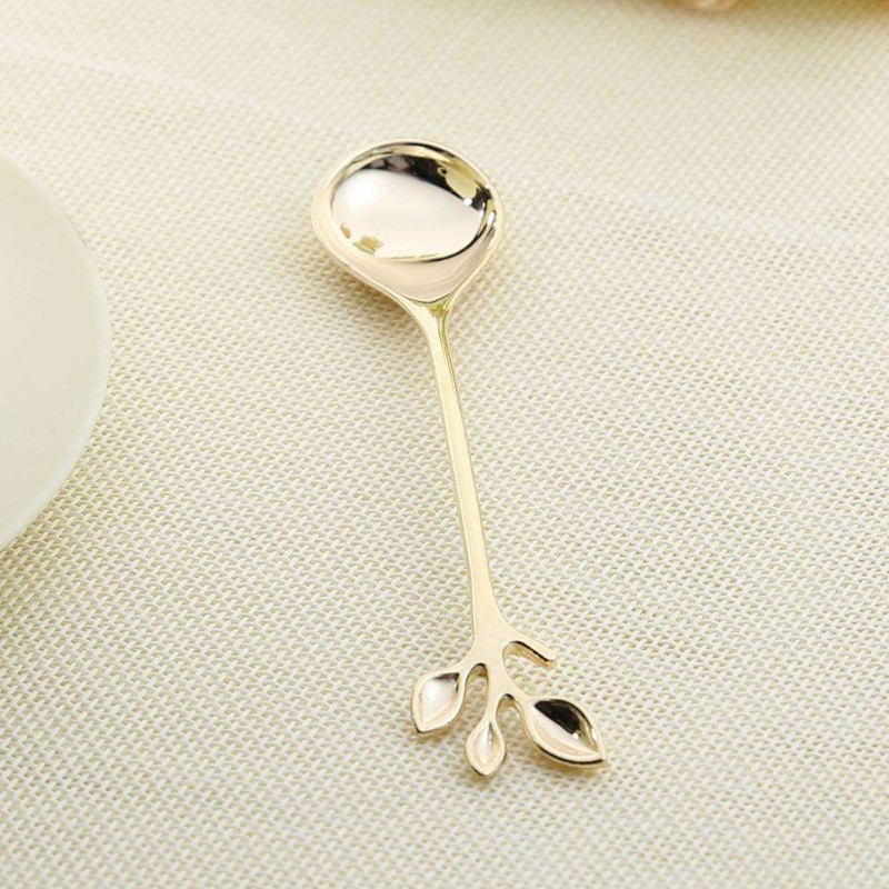 Leaf Shape Gold Silver Coffee Spoon Fork Kitchen Dining Room Bar Cutlery