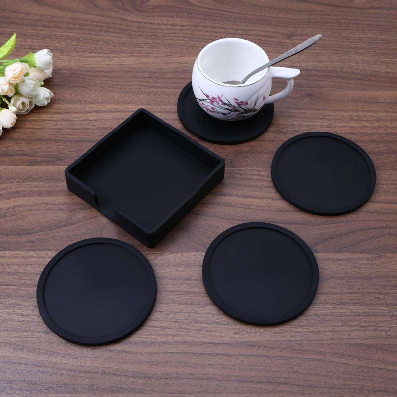 4pcs Circular Shape Silicone Non-Slip Waterproof Drink Coaster Placemats