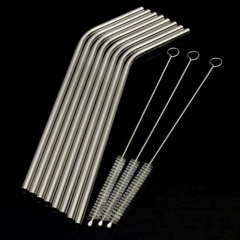 8pcs Metal Drinking Straws+2 Cleaning Brushes Sets