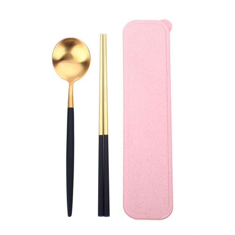 2pcs Cutlery Set Box Spoon Chopsticks w/Mesh Bag